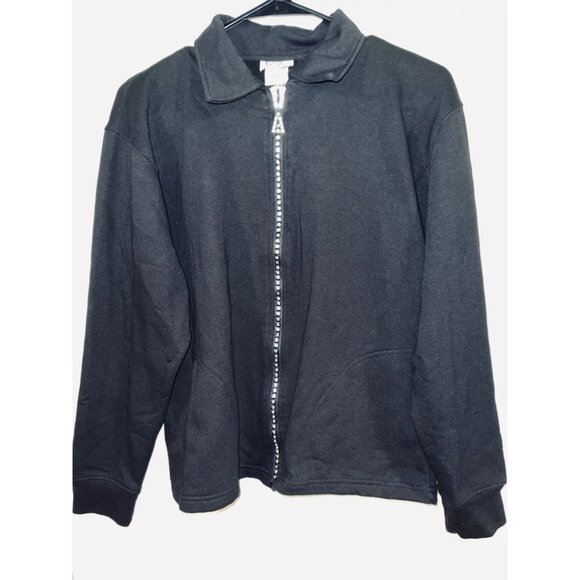 Isaacs Designs Black Zip-Up Jersey Jacket M Bling Zipper - Picture 1 of 6